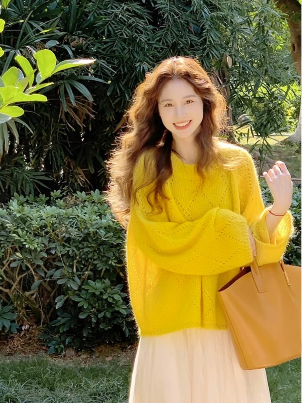 Yellow Knitting Loose Casual Sweater 2025 Early Spring Japanese Style Comfortable Retro Chic Sweet and Spicy Very Fairy Blouse Women