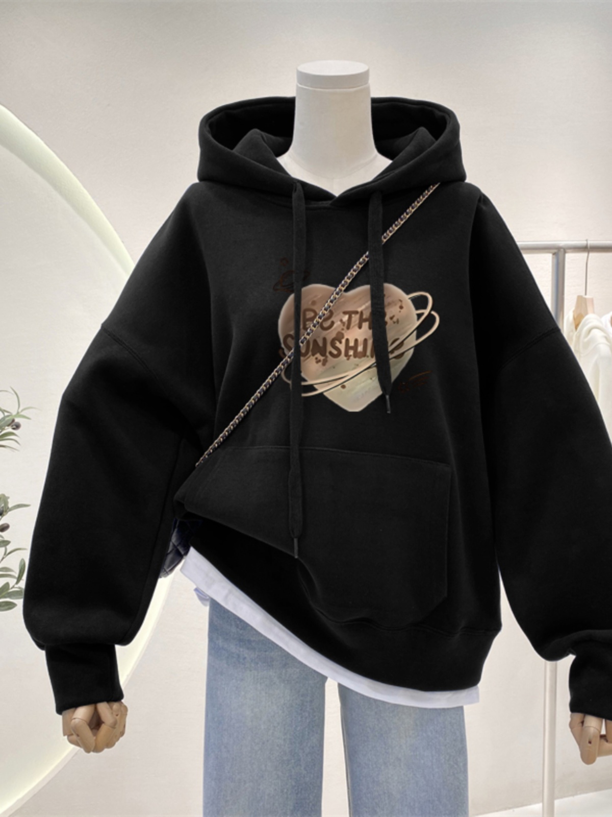 American Retro Hooded Sweatshirt Female 2025 New Arrival Best Selling Plus Size Plus Size Ladies Fall and Winter Fleece-lined Loose Belly-Covering Outwear Tide