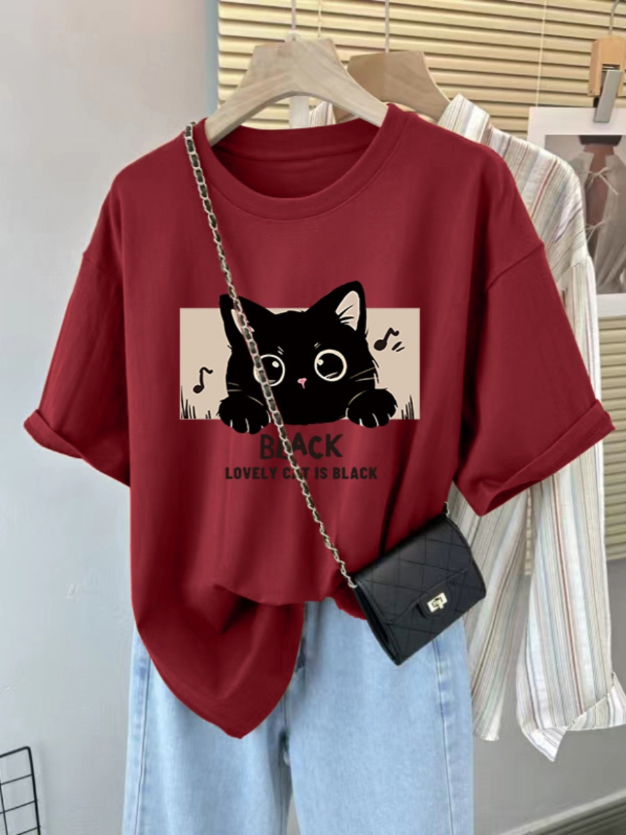 American Short Sleeve T-Shirt Women's Summer New Arrival Pure Cotton Stylish Niche Style Ins Trendy Plus Size Women's Clothing Loose Slim Looking Tops