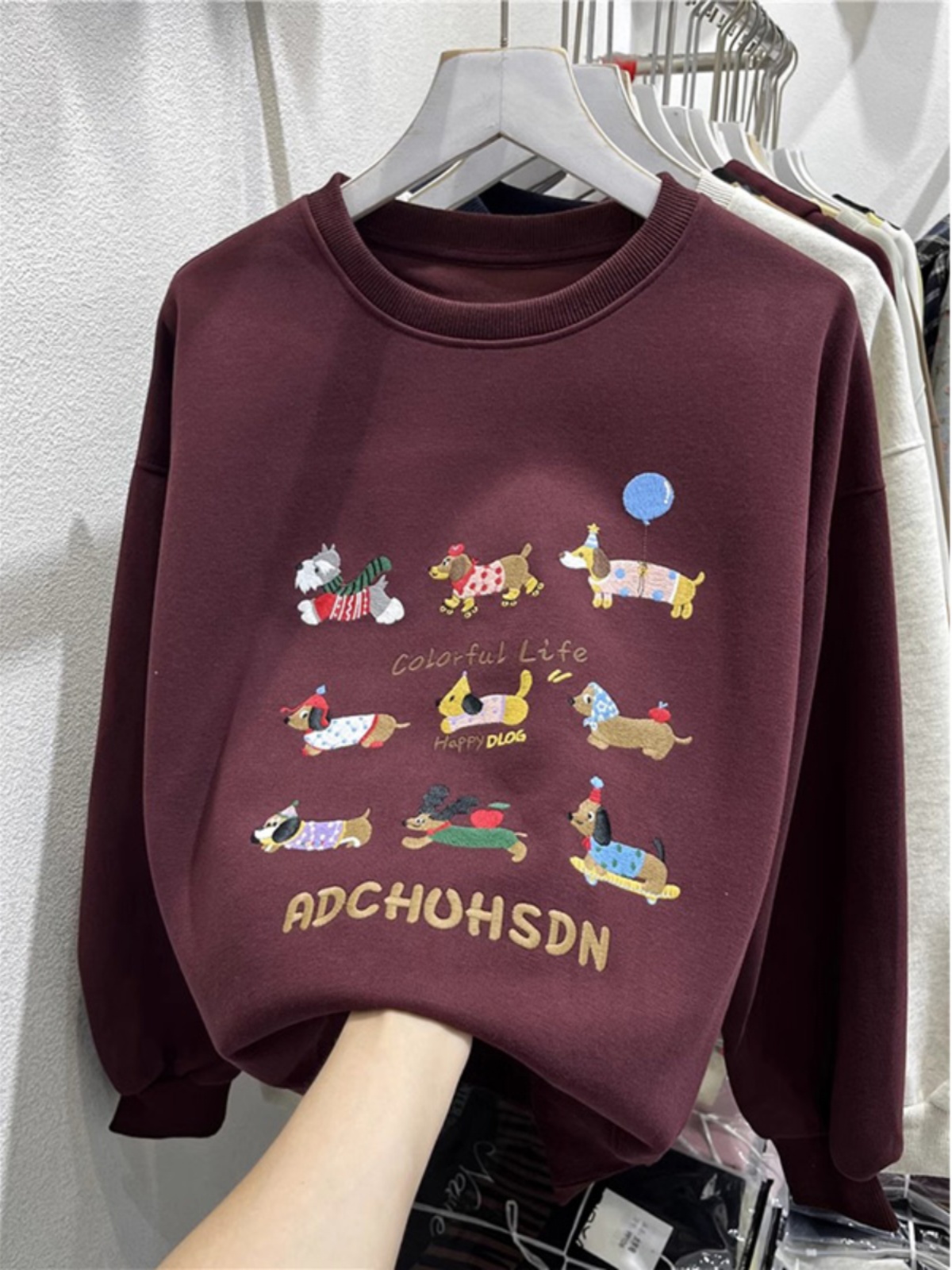 Embroider Capless round Neck Sweatshirt Female 2025 New Arrival Best Selling New Year Fleece-lined Thickened Plus Size Plus Size Ladies Baggy Coat Tide