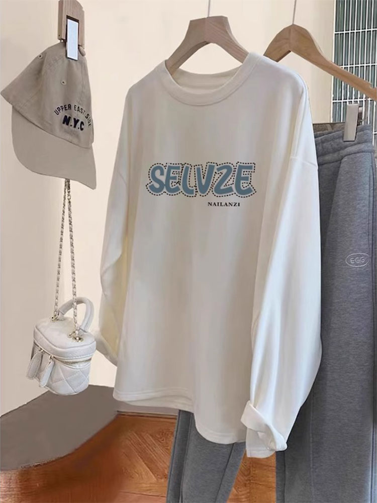 2025 New Arrival Bottoming Shirt Dralon Early Spring and Autumn Mid Length Long Length Long Sleeves T-Shirt Women's Inner Wear Loose Fleece-Lined Casual Tops