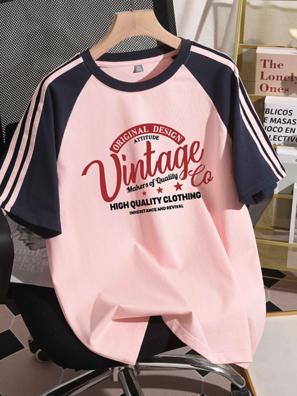 Raglan Short Sleeve T-Shirt Women's New Arrival Summer 2025 Stylish Three Bars Black and White Contrast Color Pure Cotton Half-Sleeve Base