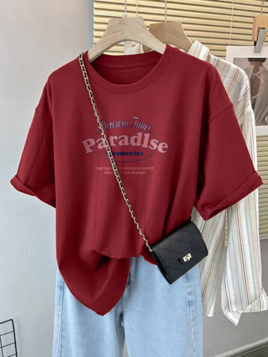 Plus Size Ladies Short Sleeve T-Shirt Women's 2025 New Arrival Summer Plus Size Loose Oversize Easiest for Match Pure Cotton American Top Clothes