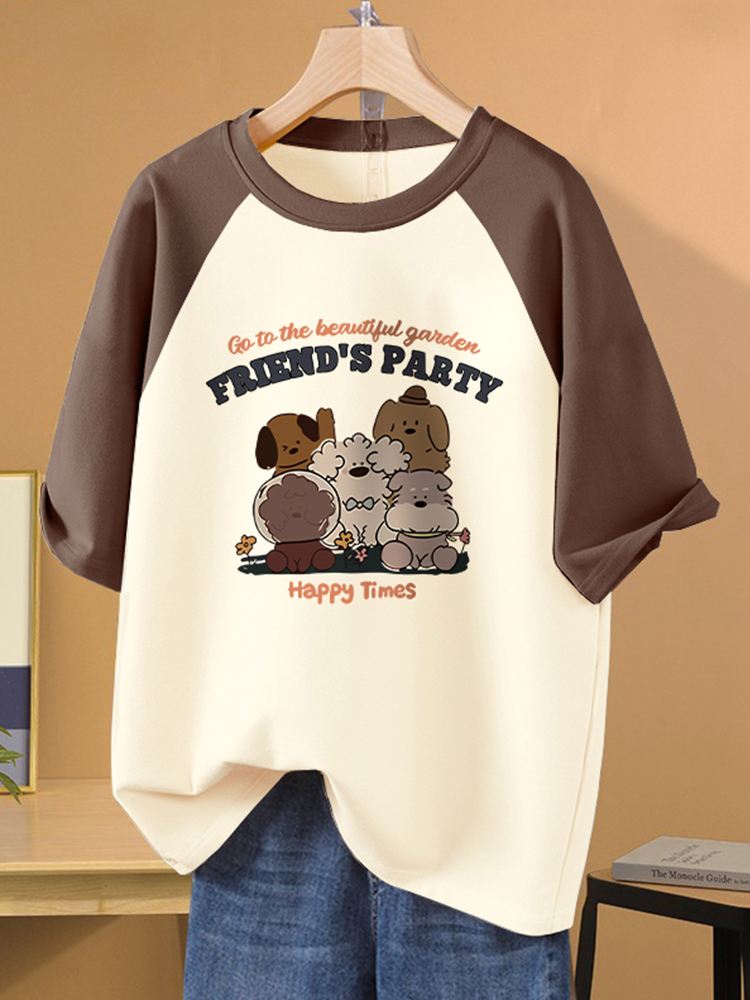 2025 New Pure Cotton Short Sleeve Trendy Ins Korean Style T-shirt Female Student plus Size Loose Top round Neck Shoulder Summer