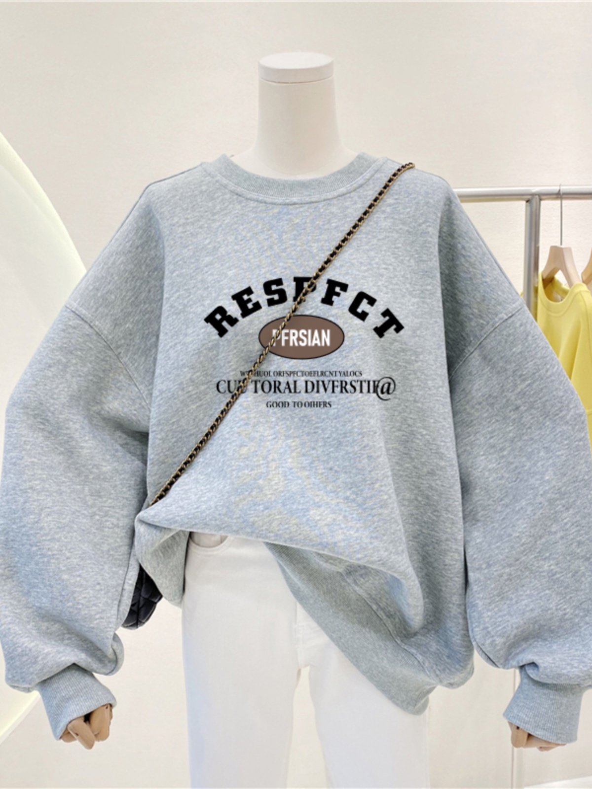 Fall and Winter Fleece-Lined New Hooded Gray Sweater Female Plus Size Loose Oversize American High Street Small Coat