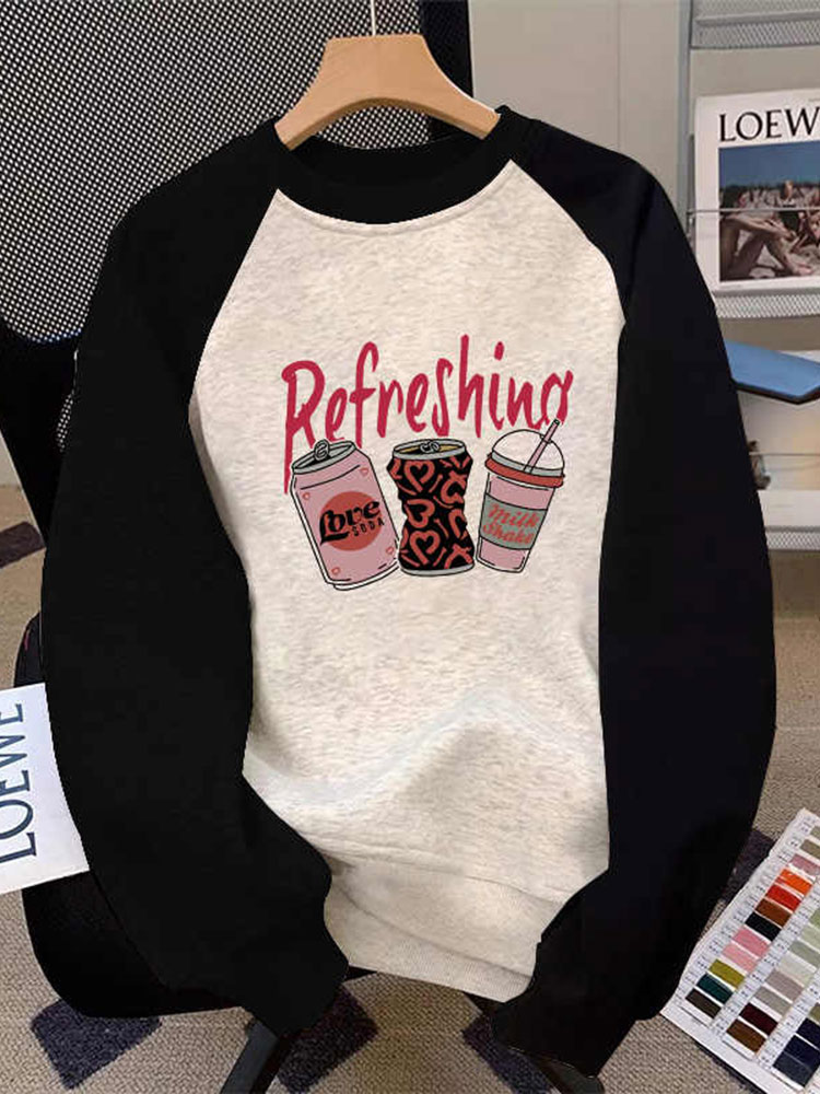 round Neck Sweatshirt Women's Fall and Winter Fleece-lined Oversize Plus Size Plus Size Ladies Slim Looking Raglan Sleeve Stylish Loose Top Wear