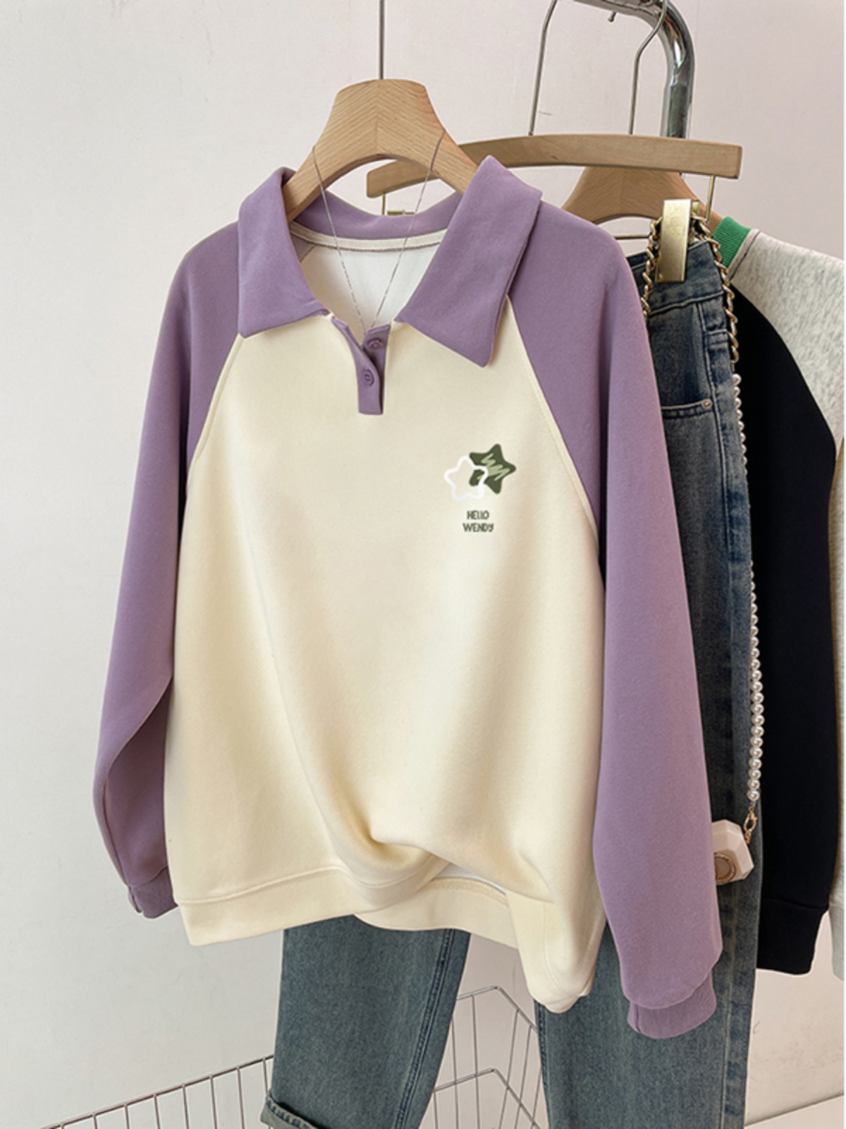 Korean Style Idle Style Polo Collar Sweatshirt Female 2025 New Arrival Best Selling Fall and Winter Velvet Padded plus Size Plus Size Ladies Baggy Coat Tide