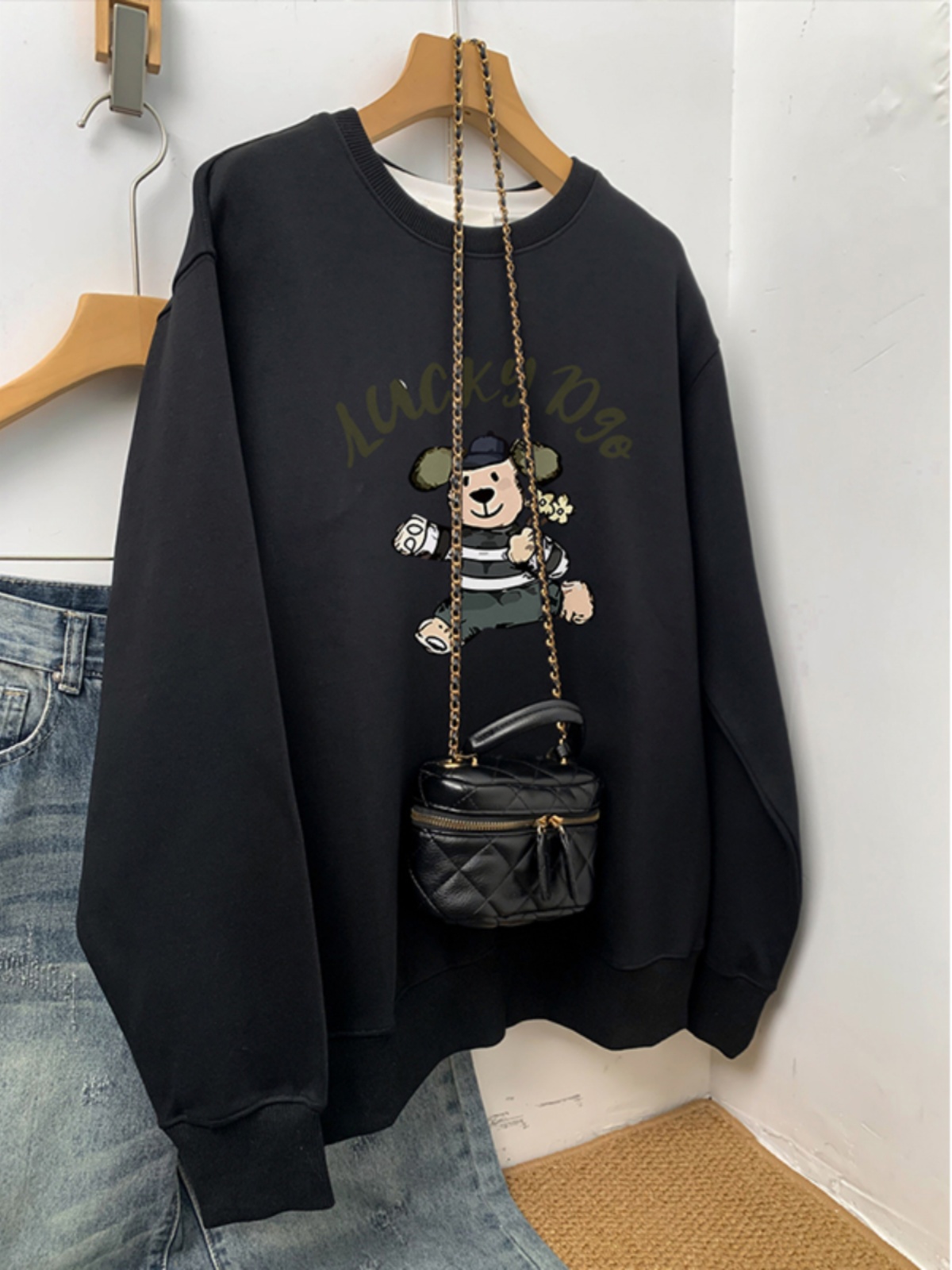 2025 Fall and Winter New Arrival Plus Size round Neck Sweatshirt Female Fleece-lined Thickened Plus Size Plus Size Ladies American Retro Coat Top Tide