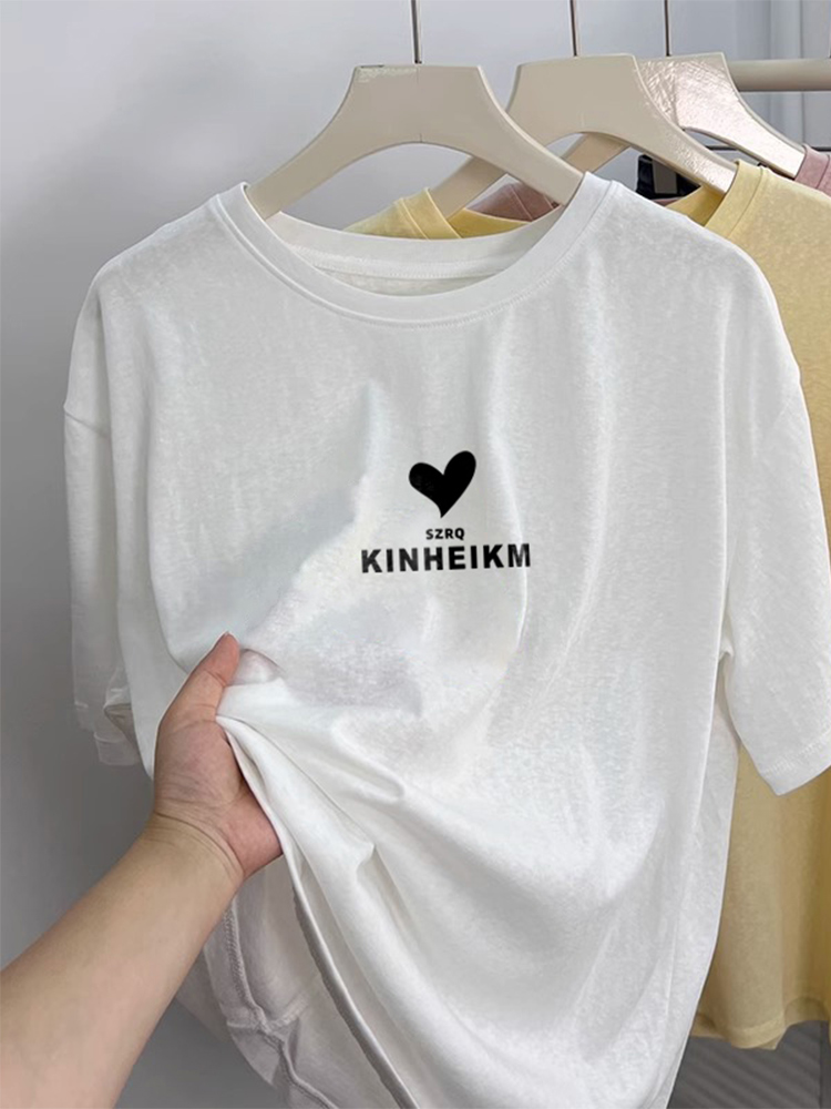 Short-Sleeved Summer Slub Cotton Crew Neck T-shirt Female 100.00kg Plus Size Ladies Plus Size Stylish Niche Loose Ice Silk Top Clothes