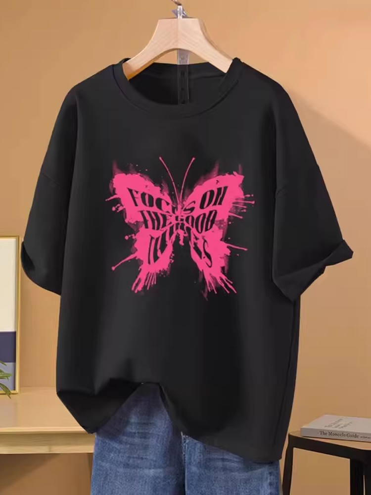 American Retro Oversize Short Sleeve Pure Cotton T-shirt Women's Plus Size Plus Size Ladies Slim Looking Belly Covering Half Sleeve Fashion Brand Top Clothes