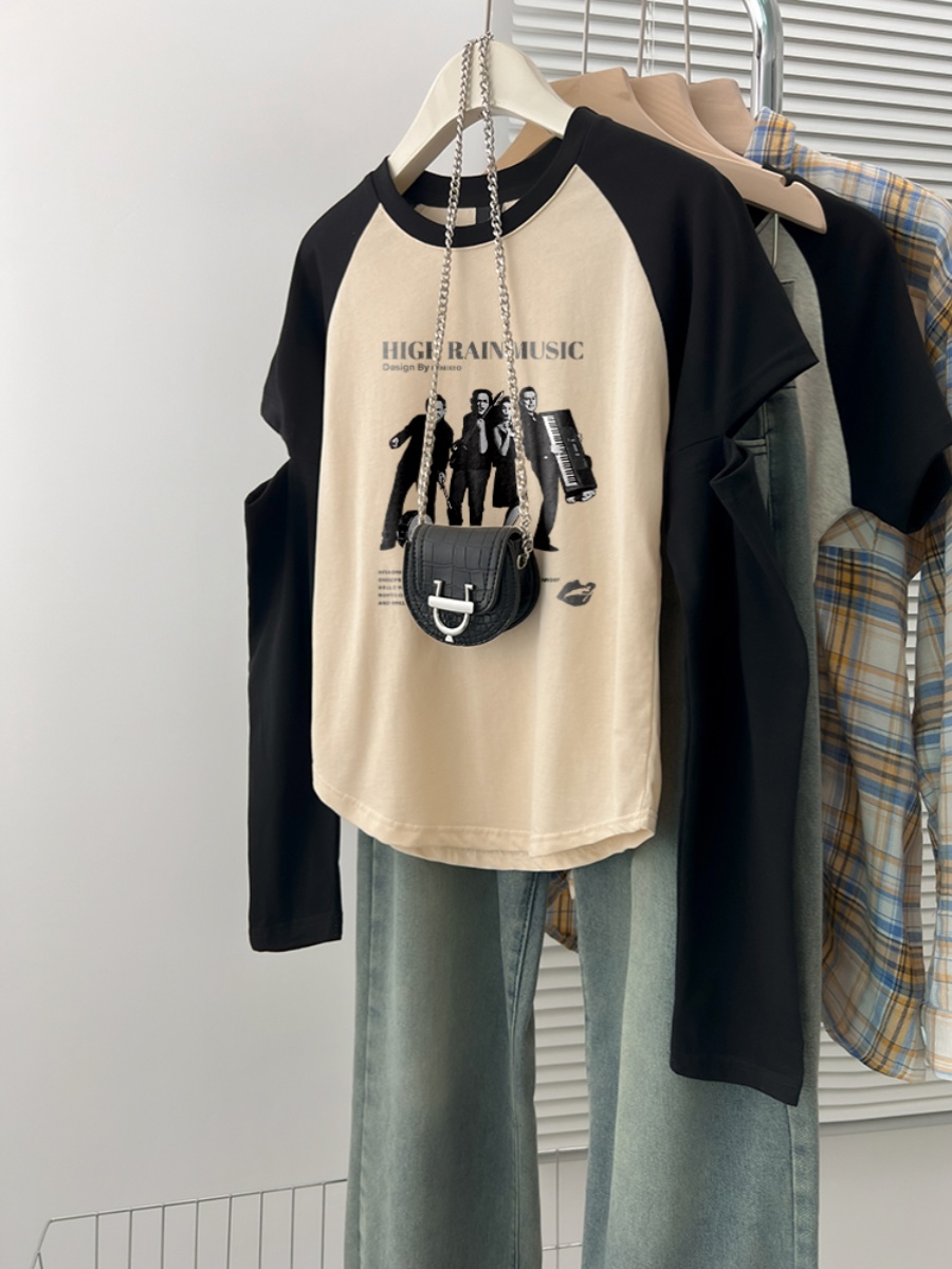 2025 Spring & Fall New Arrival Loose Oversized Long Sleeves T-shirt Women's American Retro Stylish Niche Style Raglan Clothes