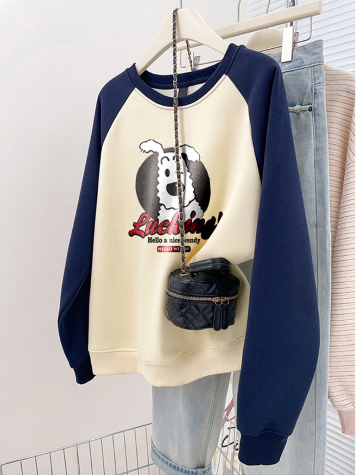 Raglan Sleeve round Neck Sweatshirt Women 2025 New Arrival American Retro Plus Size Loose Oversize Fall and Winter Fleece Padded Coat