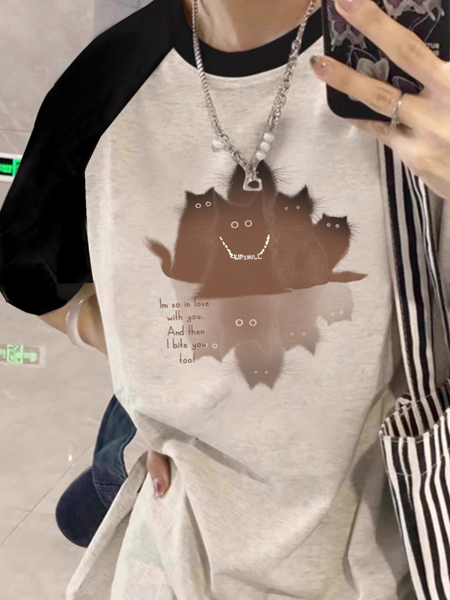 American Cartoon T-Shirt Women's Raglan Sleeve Plus Size Oversize Loose Short Sleeve Summer Pure Cotton Ins Half Sleeve Tops Fashion