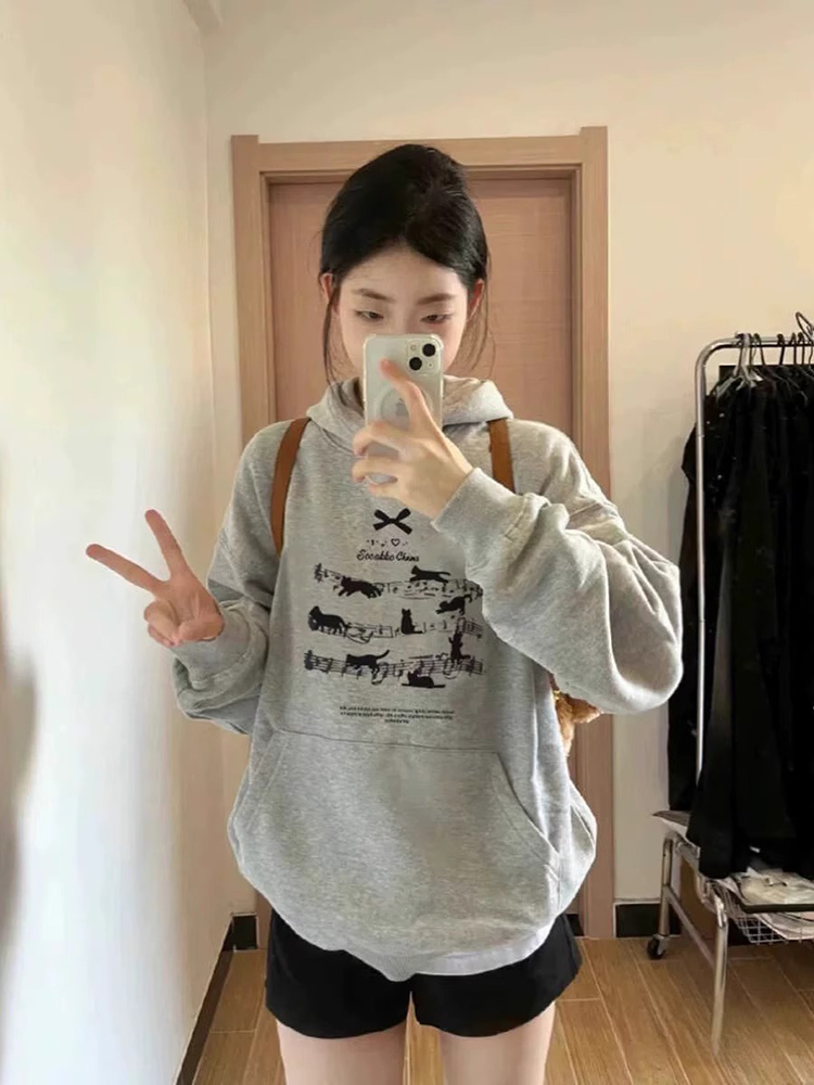 Retro Plus Size Plus Size Ladies Hooded Sweatshirt Female Fall and Winter New Arrival Best Selling Loose Oversize Idle Style Fleece Padded Coat