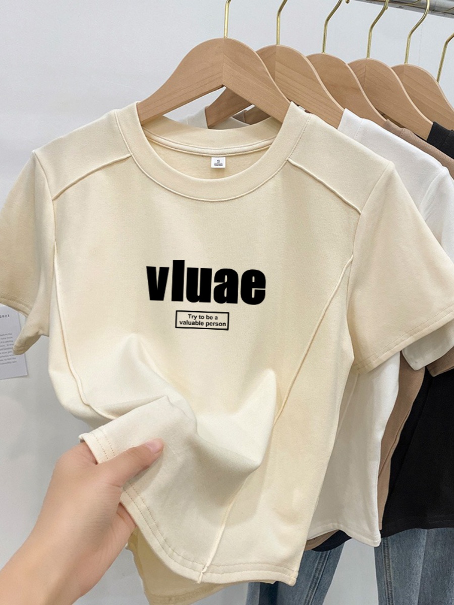100.00kg Plus Size Ladies Shoulder Plus Size Short Sleeve Fishbone T-shirt Female Stylish Niche Style Slim Looking Slim-Fit Younger 100% Cotton Coat