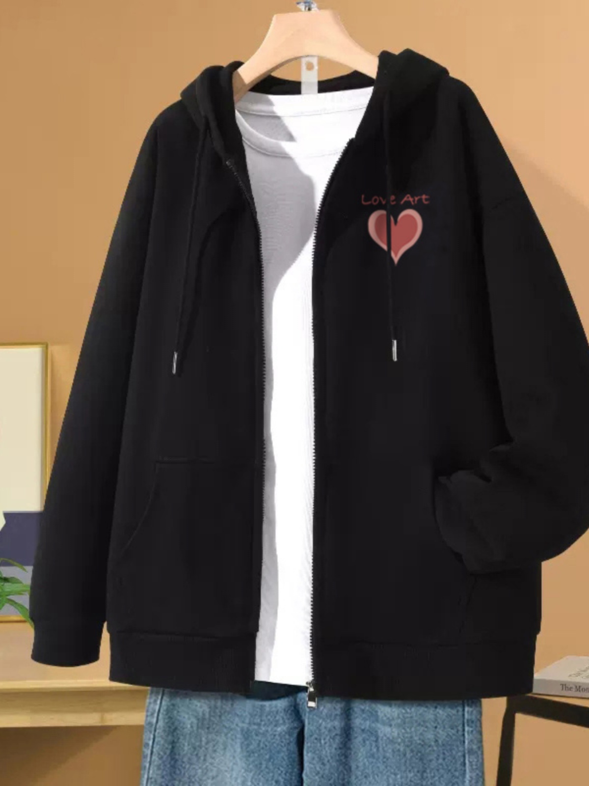 Oversize Zipper Cardigan Sweater Female Fall and Winter Fleece-lined American Retro Plus Size Plus Size Ladies Loose Lazy Coat