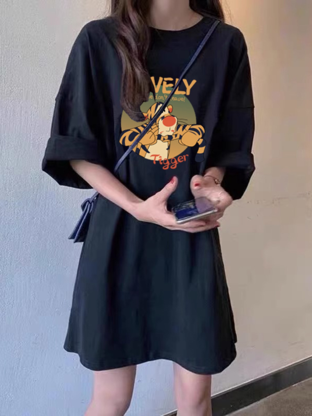 Mid Length Long Length Pure Cotton Plus Size Dress Women's Hong Kong Style Chic Short-Sleeved T-shirt Women's 100.00kg Plus Size Ladies Stylish Top Clothes