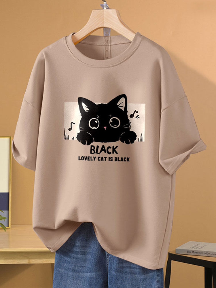Summer 2025 New Arrival Short Sleeve Pure Cotton T-shirt Female 100.00kg Plus Size Ladies Plus Size Loose Slimming Cotton Pure Cotton Cover Belly Clothes