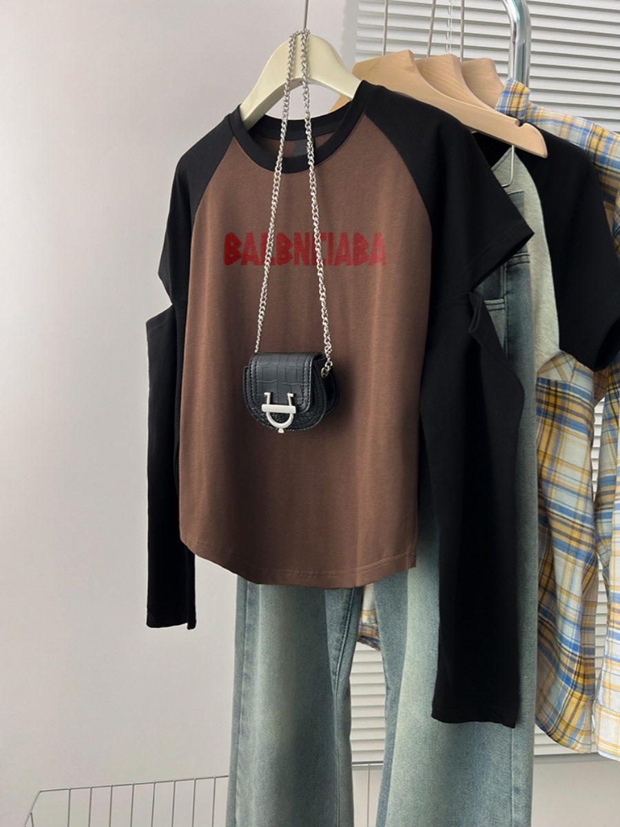 American Retro Raglan Long Sleeves T-shirt Women's Autumn 2025 New Arrival Plus Size Loose Bottoming Shirt Stylish Niche Top