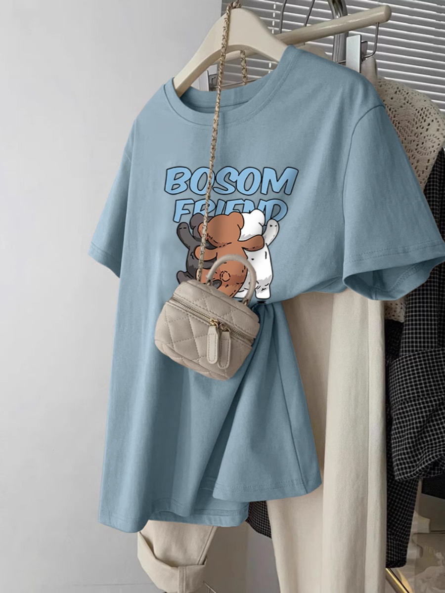 Summer New Arrival Plus Size Ladies Short-Sleeved T-shirt for Women Plus Size Pure Cotton Loose Slim Looking American Retro Niche Style Design Blouse