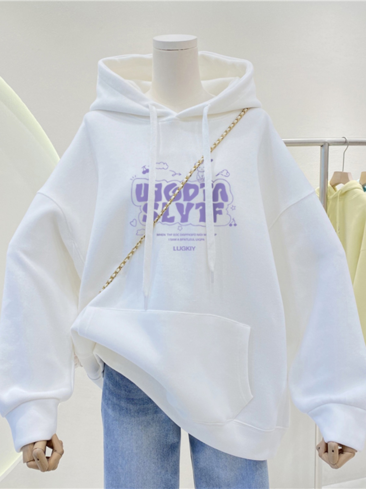 White Hooded Loose Sweater Female Oversize Idle Style Plus Size Plus Size Ladies Fall and Winter 2025 New Arrival Coat Top