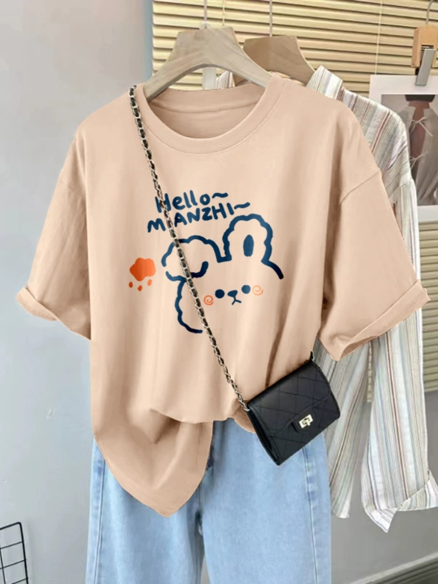 Plus Size Plus Size Ladies Summer Short Sleeve Pure Cotton T-shirt Women's Tops Women 2025 New Arrival Best Selling Oversize Loose T-shirt