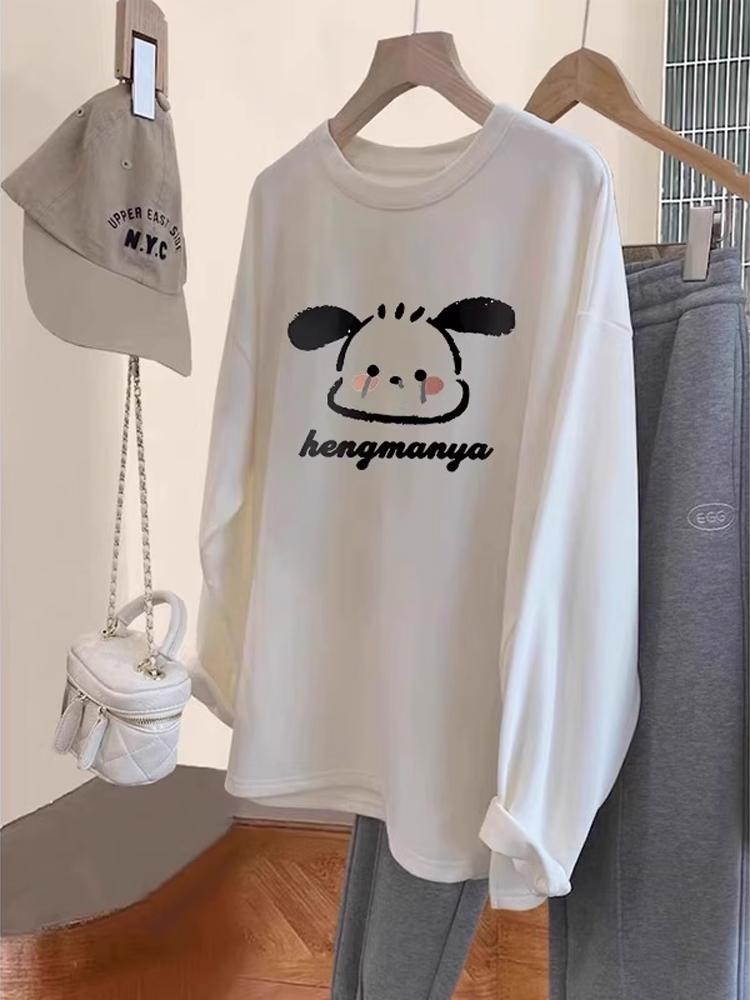 Dralon Sanding Long sleeves Shirt Women Butt Covering Mid-Length Fleece-lined White Inner wear Bottoming Shirt Top Chubby Girl Autumn and Winter