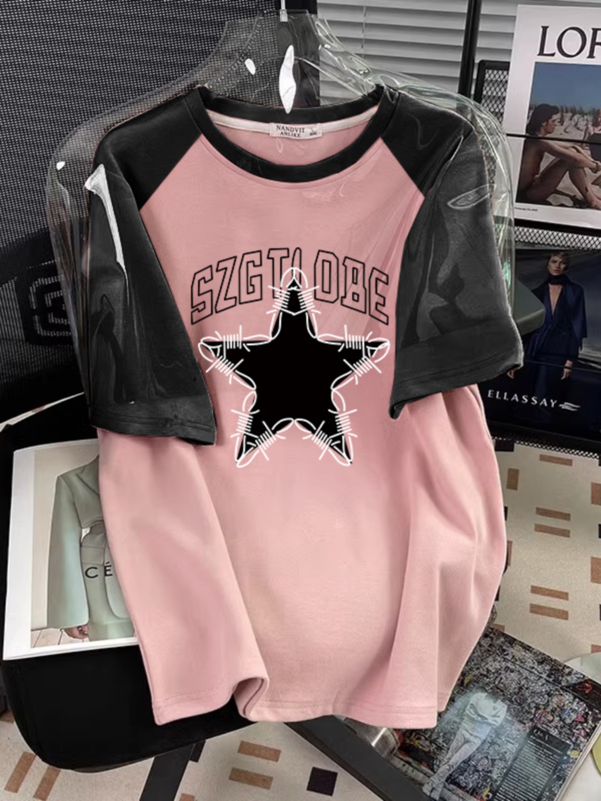 Plus size High-Grade Raglan Sleeves T-shirt Chubby Girl Slimming Cotton Short sleeve Trendy Ins Retro Contrast Color Summer Top