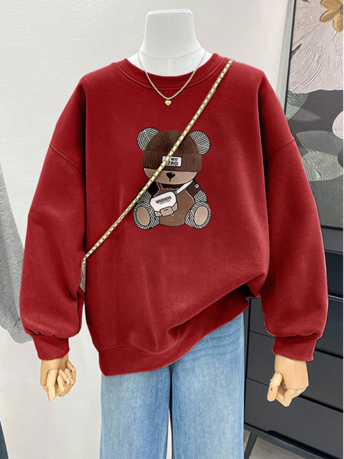 Bear Idle Style round Neck Fall and Winter Velvet Padded Thickened Sweater Female 2025 New Arrival Plus Size Plus Size Ladies Loose-Fitting Coat Top