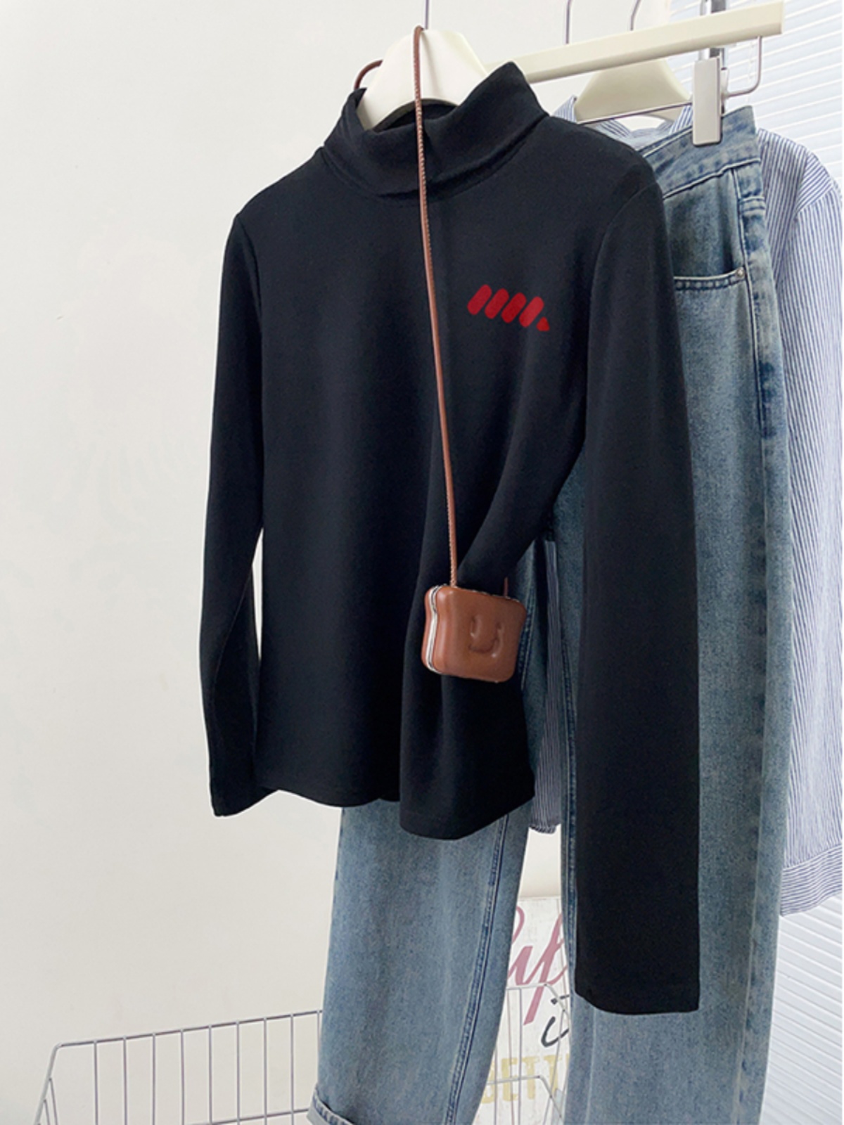 Plus Size Plus Size Ladies Half-High Collar Long Sleeves T-shirt Female Stylish Niche Style Inner Bottoming Shirt Silm Dralon Slim Looking Tops