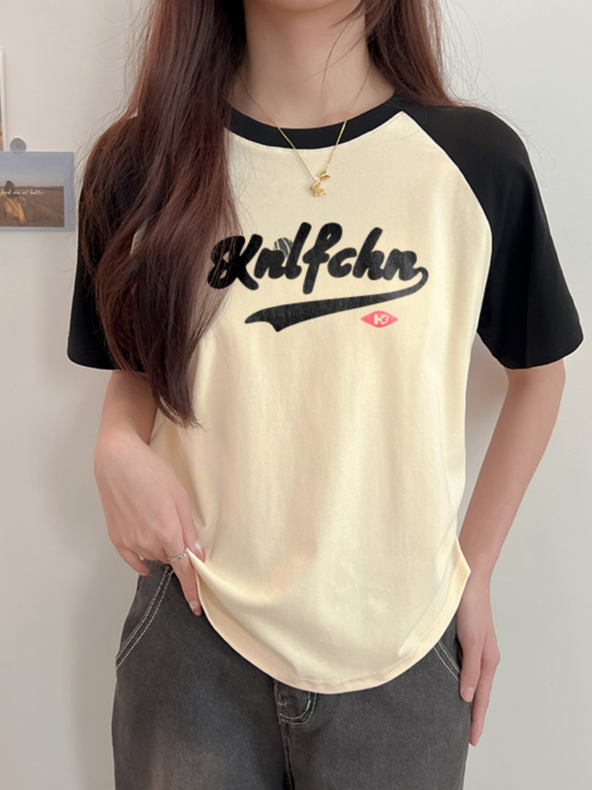 Summer 2025 New Arrival Short Sleeve T-Shirt Women's K-style Plus Size Silm Slimming Letters Printed Crew Neck Top Ins Fashion
