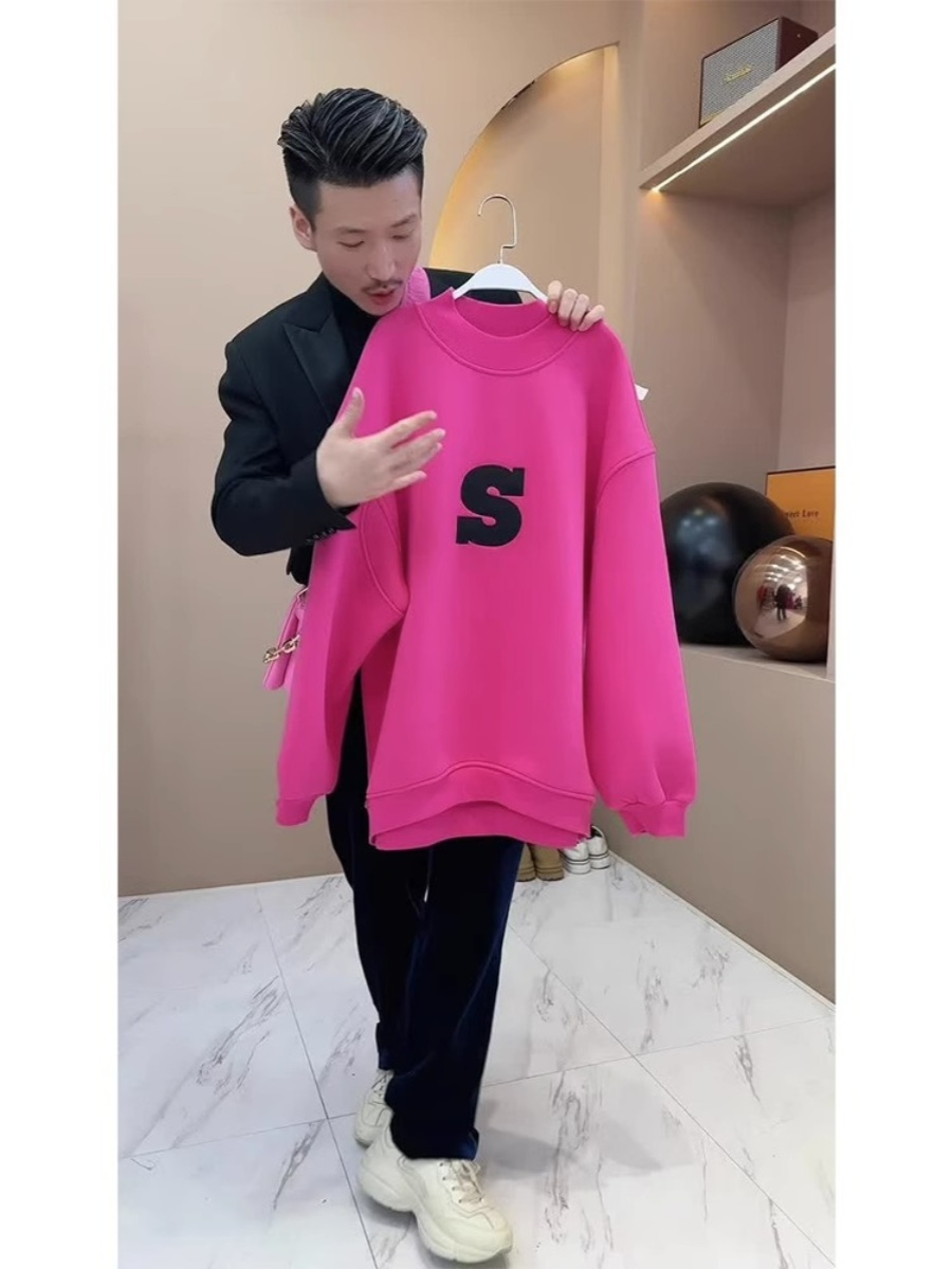 Rose Red Sweatshirt Women's Spring & Fall Thin Loose Unique Chic Fancy Super Nice Little Man Mid Length Long Length Tops