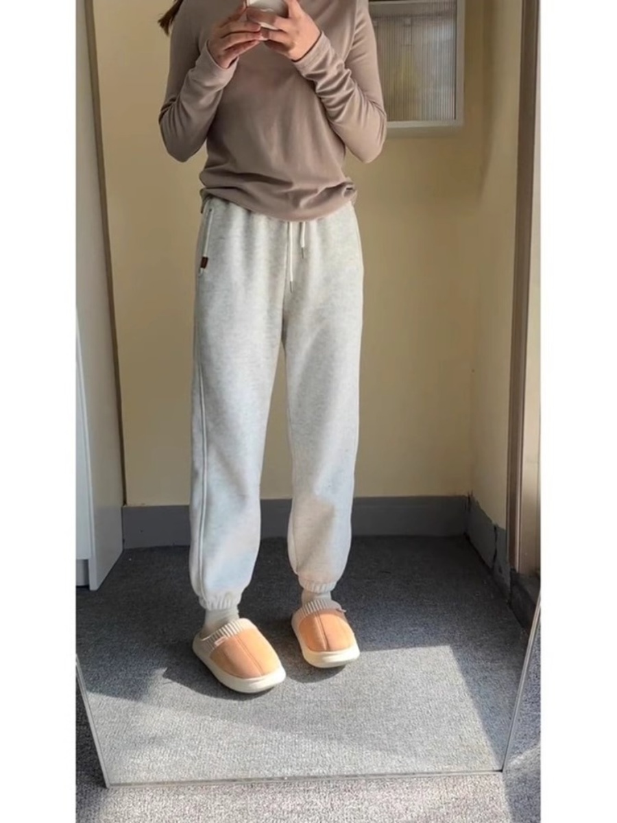 European Goods Gray Fashion Commuter Thin Ankle-Tied Sweatpants Women Spring & Fall Niche Style Fancy Casual All-Match Wide Leg Pants Women