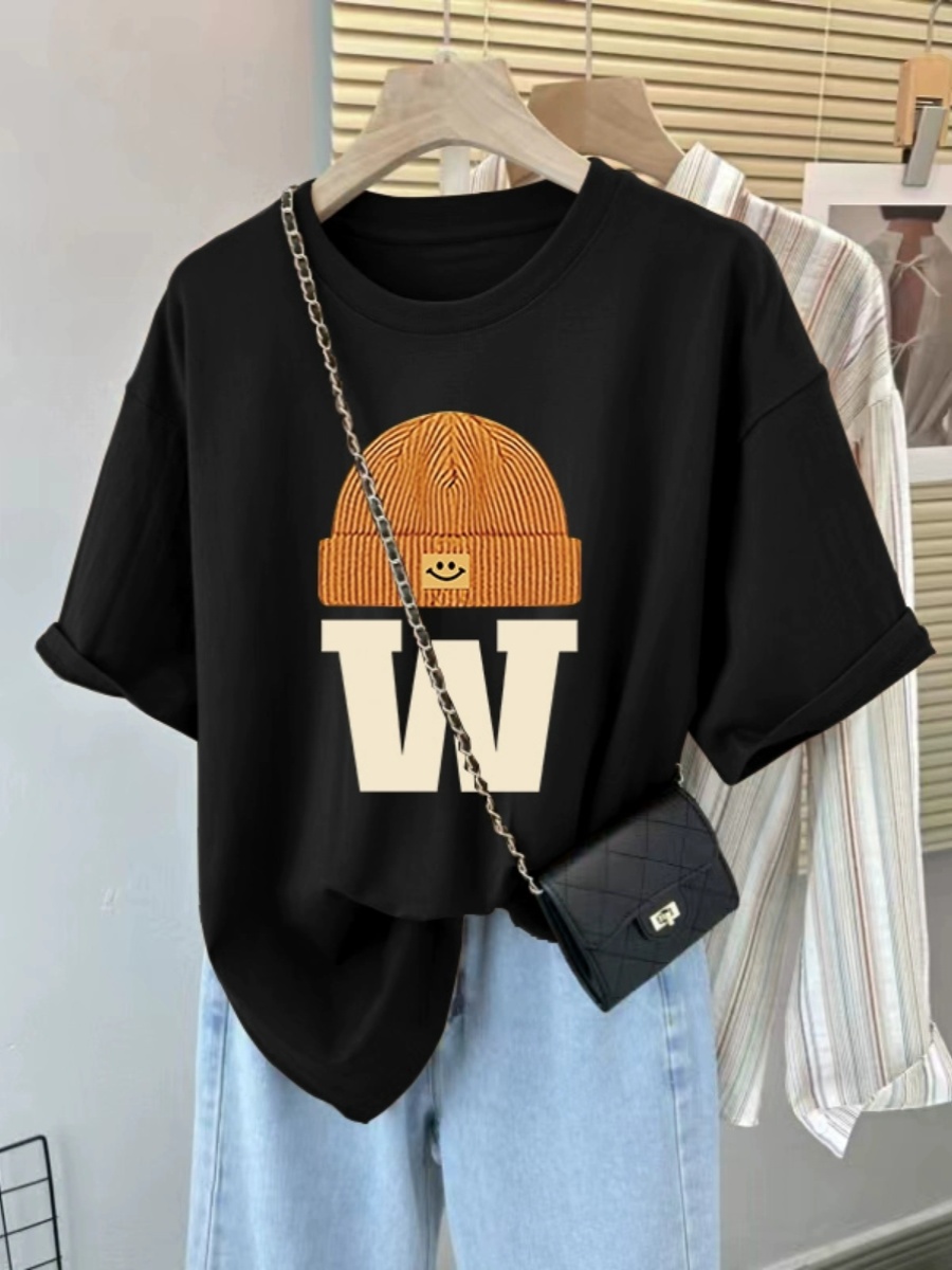 Heavy Weight Pure Cotton Short-Sleeved T-shirt for Women 2025 Summer New Arrival Plus Size Plus Size Ladies Stylish Niche Style Belly-Covering Coat Hide Meat