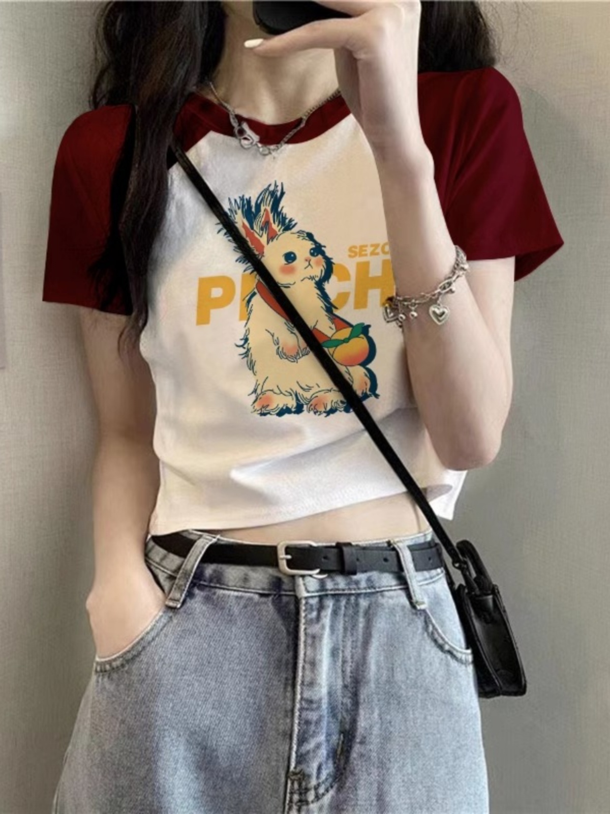 Shoulder Short Sleeve T-Shirt Women 2025 New Arrival Summer Slimming Plus Size Plus Size Ladies Niche Design Raglan Tops Short