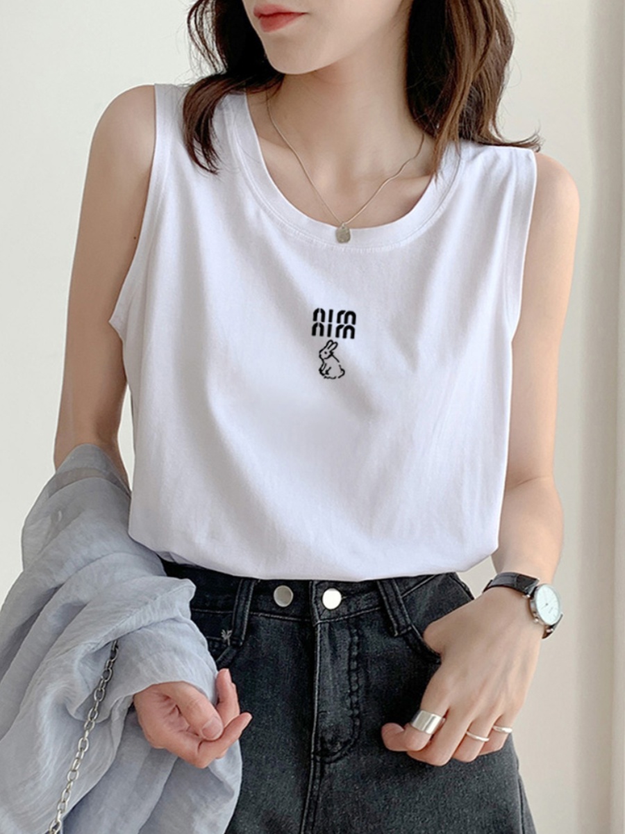 American Retro Stylish Niche Loose Sports Vest Women's Plus Size Plus Size Ladies Slim Looking Belly Covering Sleeveless T-shirt Women's Fashion