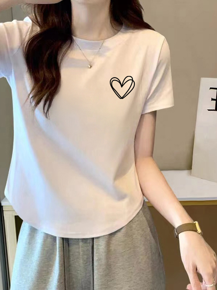 Silm Pure Cotton Short T-shirt Women's Summer New Arrival Plus Size Plus Size Ladies American Retro Stylish Slim Looking Shoulder Tops