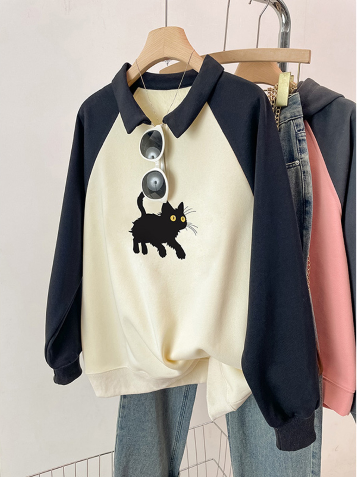 Stylish Half Zipper Polo Collar Sweatshirt Female 2025 New Arrival Best Selling Small Plus Size Plus Size Ladies Belly Covering Outwear