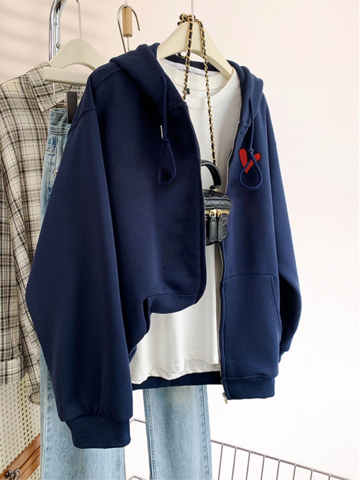 American Style Hooded Sweatshirt Women's Autumn and Winter Stylish plus Size Zipper Oversize Korean Style Idle Style Cardigan Outwear