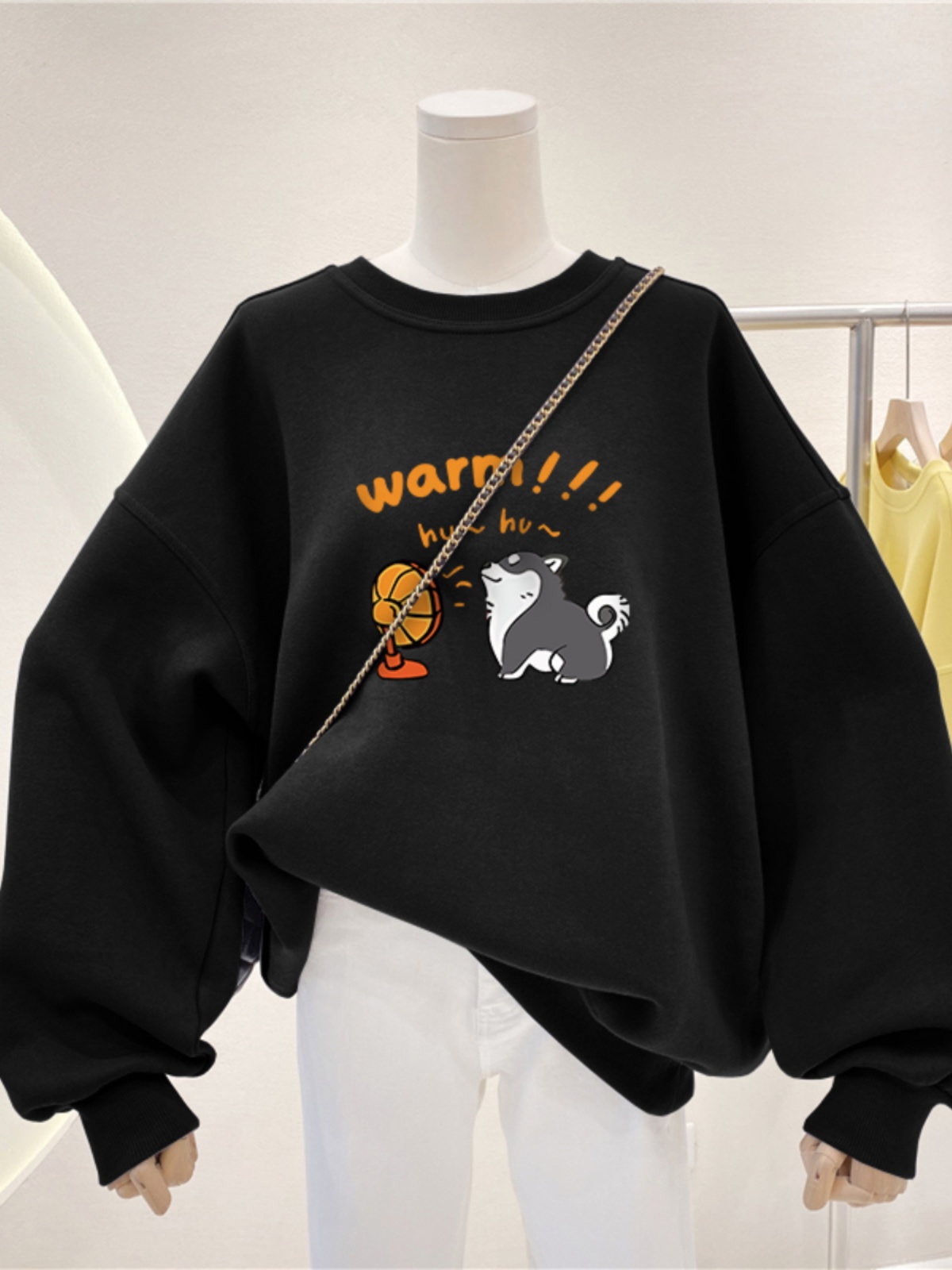 Korean Style Idle Style Black, Hoodie Female 2025 New Arrival Best Selling Fall and Winter Fleece-lined Capless round Neck Plus Size Chubby Girl Jacket