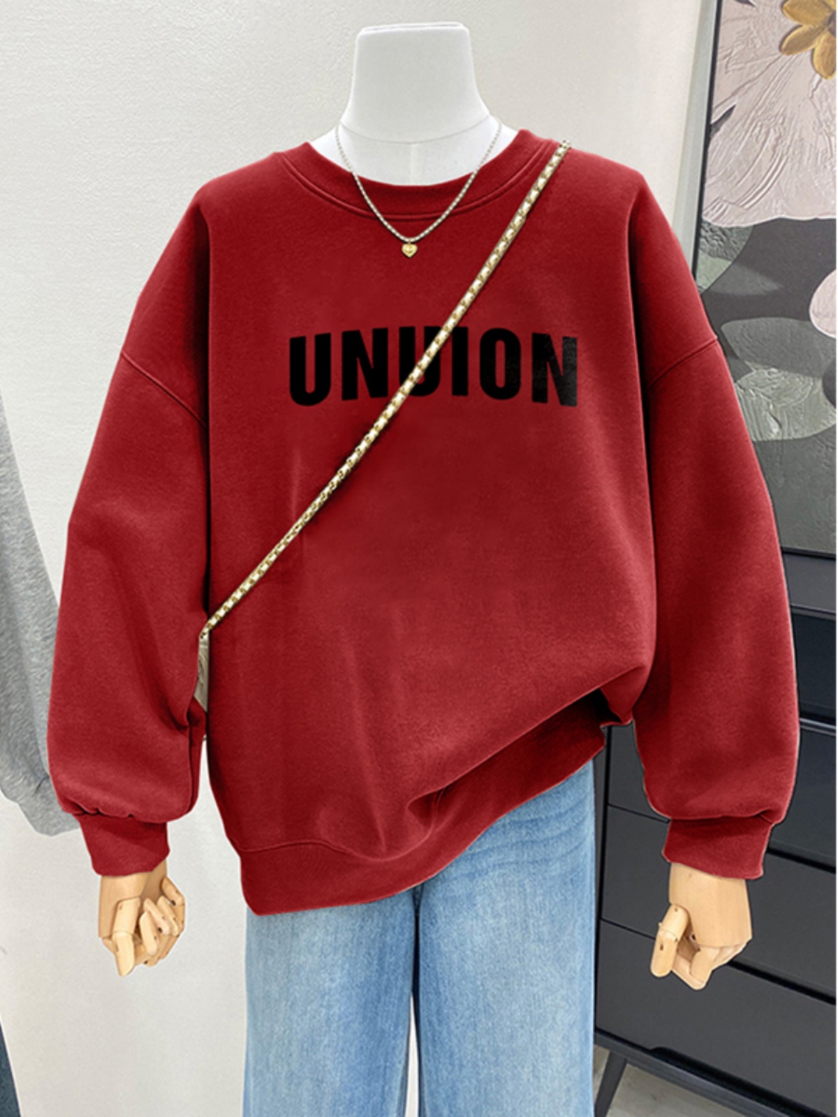 Red round-Neck Sweatshirt Female New Arrival 2025 Top-Selling Product Fashion Western Style plus Size Plus Size Ladies Fall and Winter Velvet Padded Thickened Coat Tide