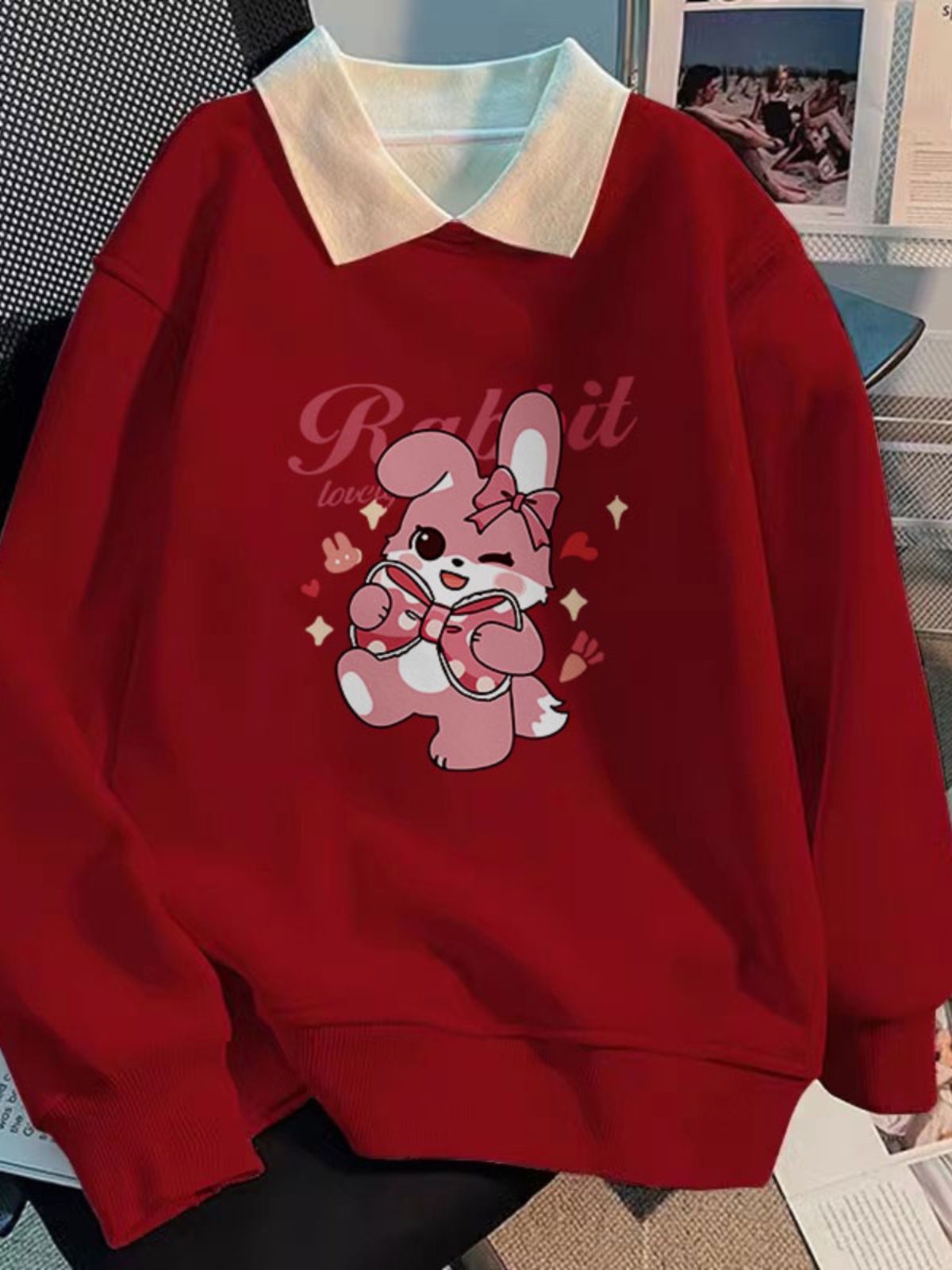 Polo Collar Red Plus Size Plus Size Ladies Fall and Winter Velvet Padded Thickened Sweater Female 2025 New Arrival Best Selling Small Coat Tide