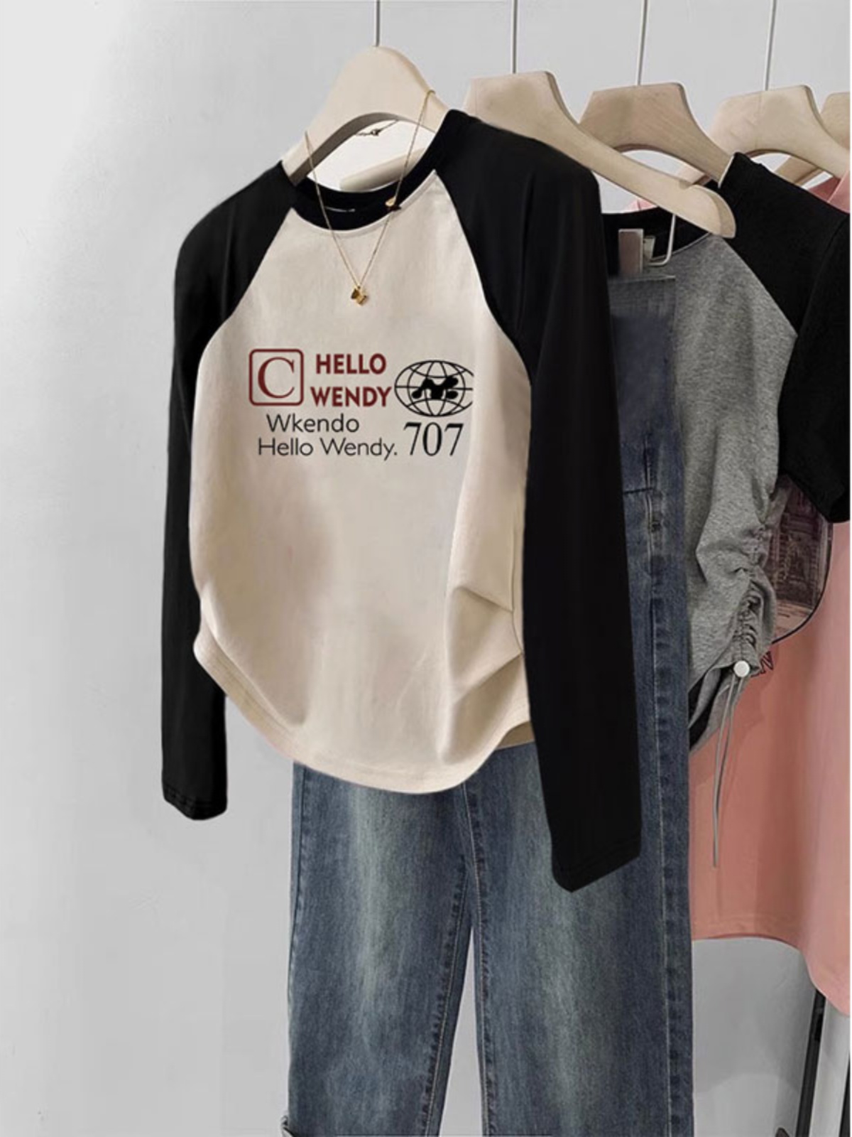 Plus Size 2025 Fall and Winter New Inner Wear American Retro Silm Slimming and Short Raglan T-Shirt Women's Long Sleeve Top Clothes