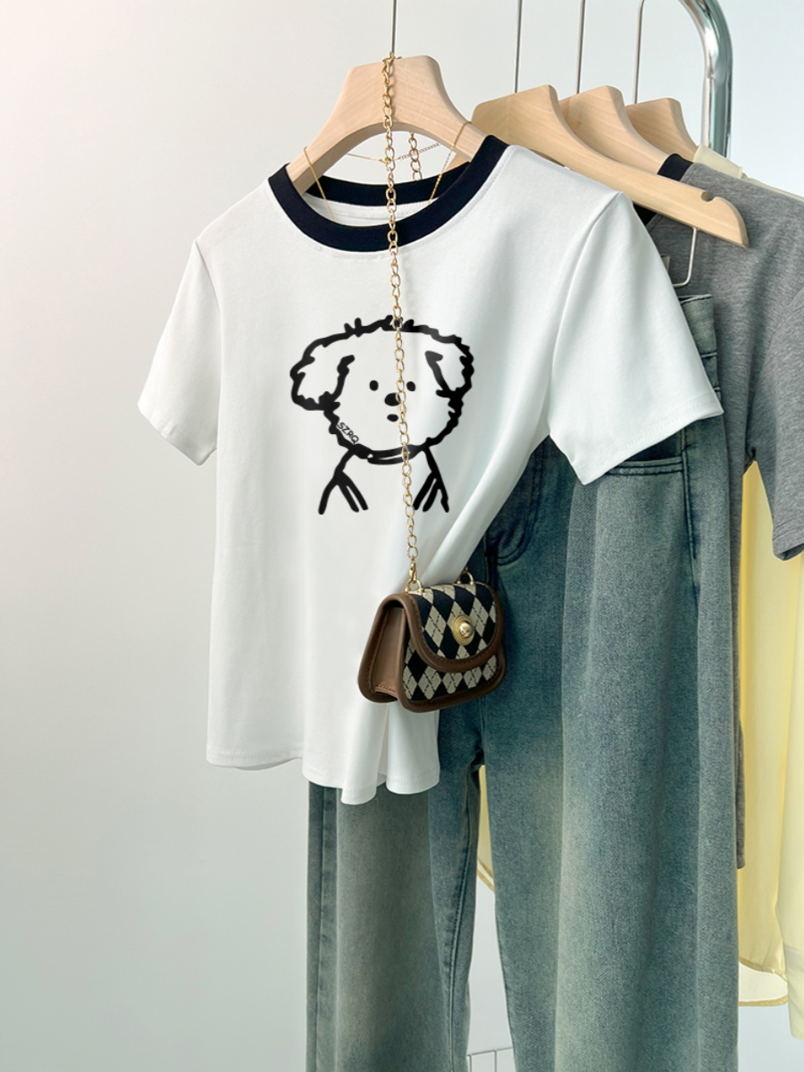 White Shoulder Short Sleeve T-Shirt Women's Summer New Arrival American Retro Loose Plus Size Plus Size Ladies Stylish Niche Top