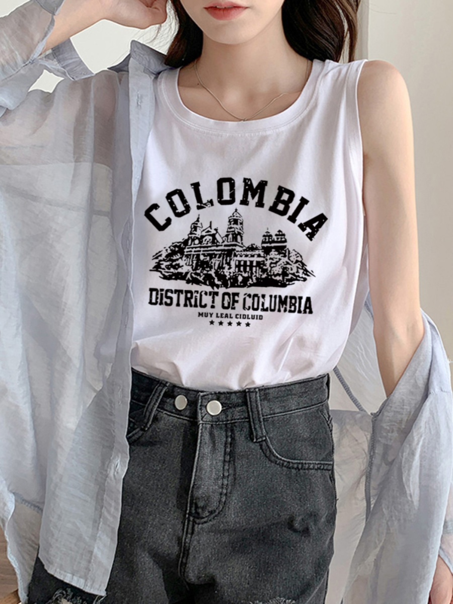 American Retro Oversize Pure Cotton Vest T-shirt for Women 2025 Summer New Arrival Plus Size Plus Size Ladies Sleeveless Tops Fashion