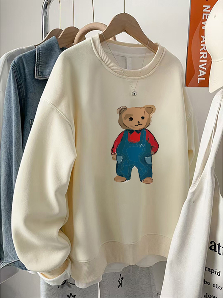 2025 Fall and Winter New Arrival Best Selling Bear round Neck Sweatshirt Women's Plus Size Plus Size Ladies Fleece-lined Thickened Pullover Coat Top Clothes
