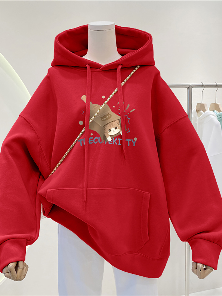 Plus Size Loose Plus Size Ladies Fleece-lined Thickened Hooded Sweatshirt Female Fall and Winter 2025 New Arrival Best Selling Small Coat Tops