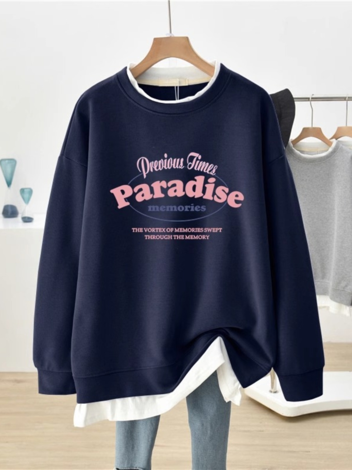 False Two-Piece Sweaters Women 2025 New Arrival Best Selling Fall and Winter Velvet Padded plus Size Plus Size Ladies Loose American Retro Coat Top