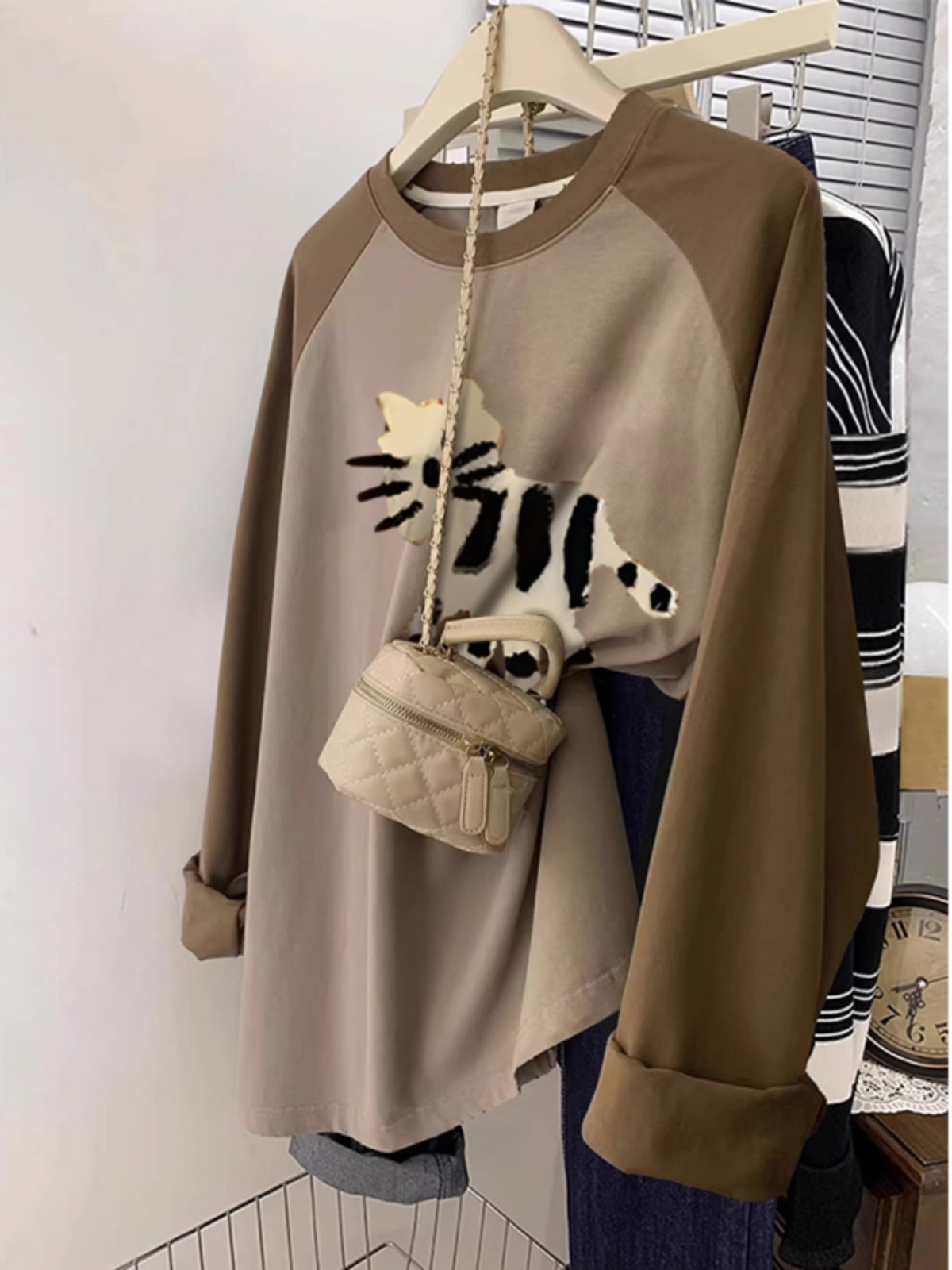 Brushed Plus Size Autumn and Winter New Arrival Long Sleeve Pure Cotton T-shirt Women's Jacket Stylish Raglan Sleeve Inner Bottoming Shirt