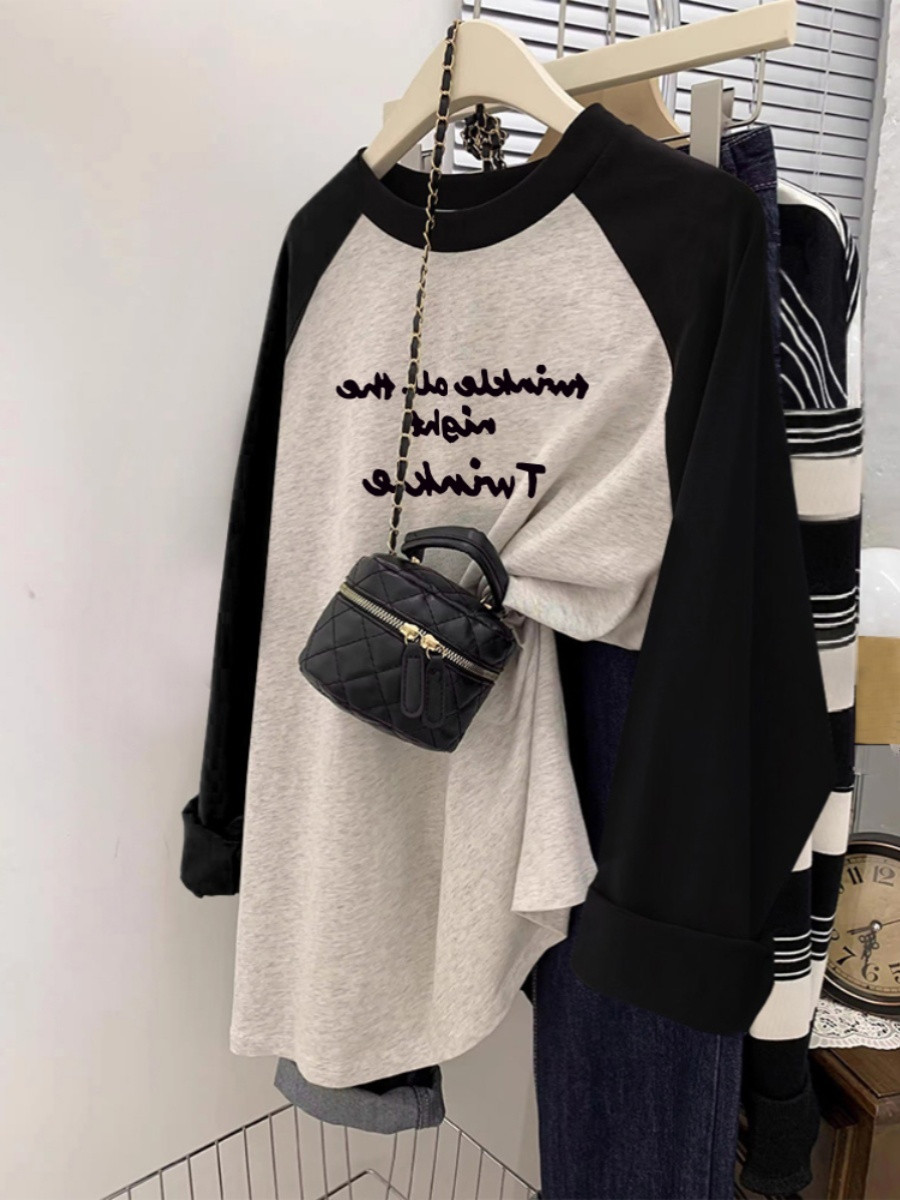 Pure Cotton Raglan Long Sleeves T-Shirt Female 2025 Spring & Fall New Arrival Plus Size Plus Size Ladies Loose Design Niche Style Base Tops